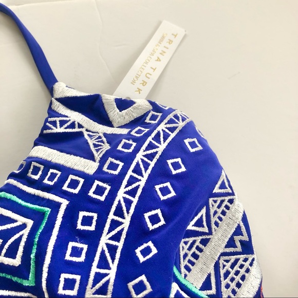 Trina Turk Blue Embroidered Two Piece Swimsuit size 4 - Picture 8 of 9
